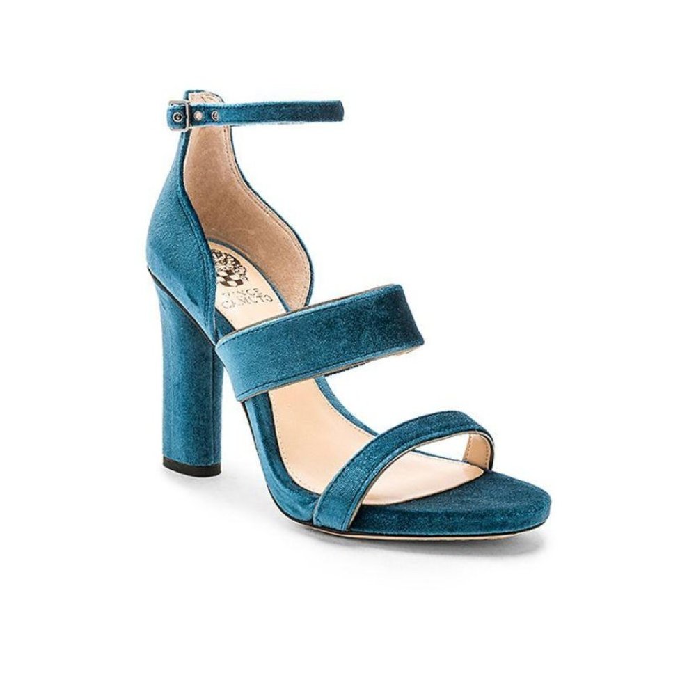 (Sold) Vince Camuto Robeka Velvet Sandals Peacock - Picture 2 of 12